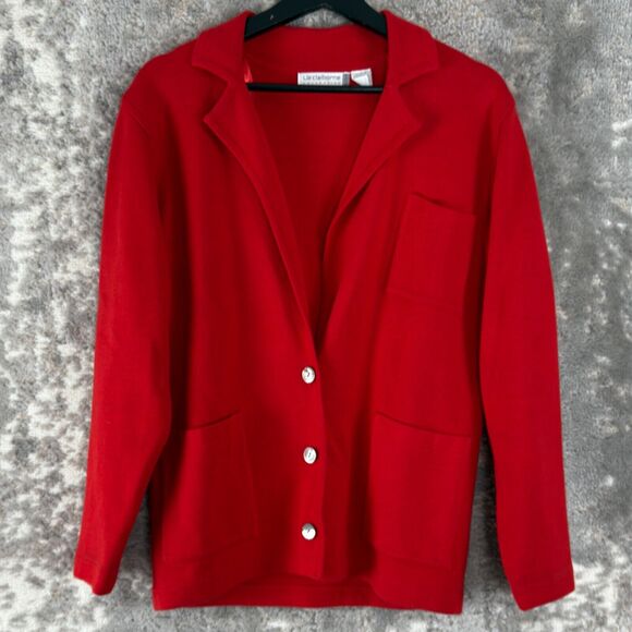 Liz Claiborne Petites Size P Cotton Blend Cardigan Sweater Red Button Pockets - Picture 1 of 10